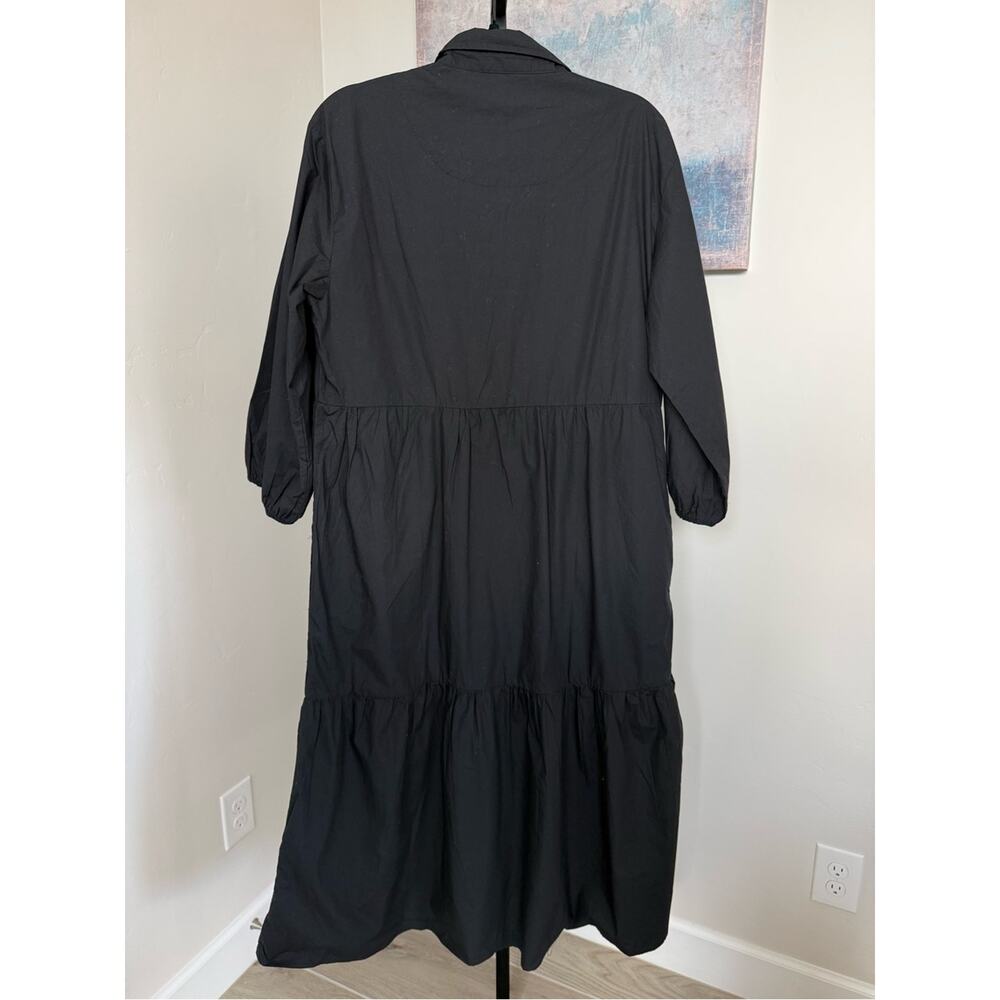 NEW Quince Organic Cotton Poplin Midi Tunic Dress Black Large Tiered Puff Sleeve - Picture 5 of 8